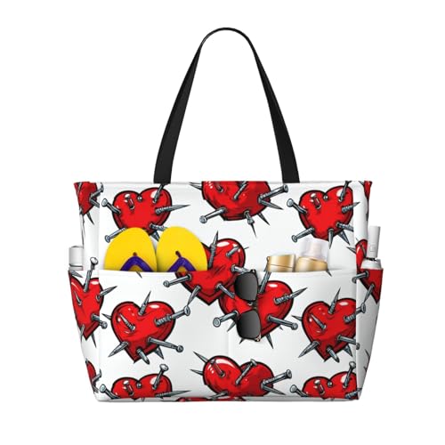 Tranquil Nighttime Print 28L Large Beach Tote Bag, 7 Pockets Waterproof Travel Shoulder Bag, Gym Oversized Tote