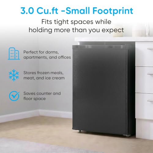 Image of TABU 3.0 Cu Ft Upright Freezer, Mini Freezer with 7 Adjustable Temp, Black | Freestanding, Energy Saving, Space Saving, Low Noise, Compact Freezer with Removable Shelves