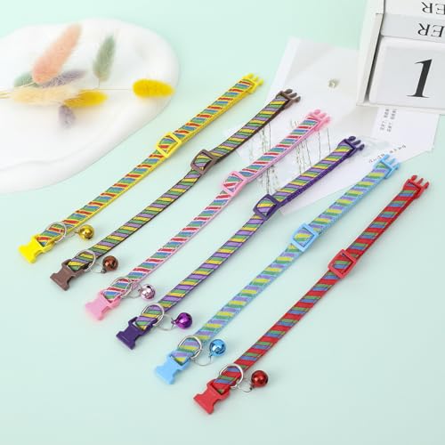 YellowCult-Fancy-Comfortable-Pet-Collars-for-Cats-Puppies-Small-Dogs-Fat-Rabbits-with-Adjustable-Size-Bell-Buckle-Safety-Lock-Multicolor-Stripes-Light-Blue26-cmW2-cm