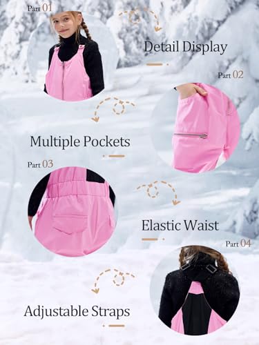 Image of Haloumoning Kids Snow Bibs Girls Ski Pants Waterproof Insulated Snowboard Overalls Snowsuit 5-14 Years