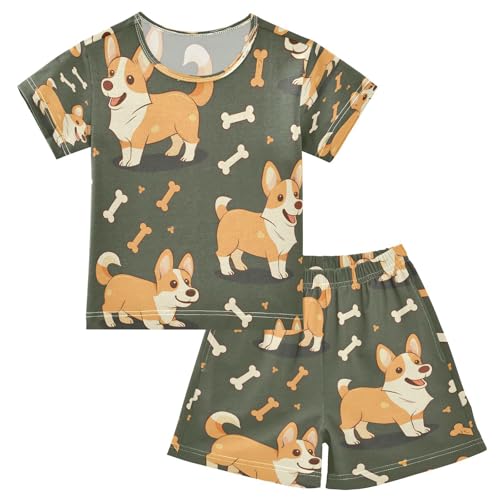 senya Short Sleeve Pajamas Sets Summer Cotton Sleepwear Cute Corgi Bones