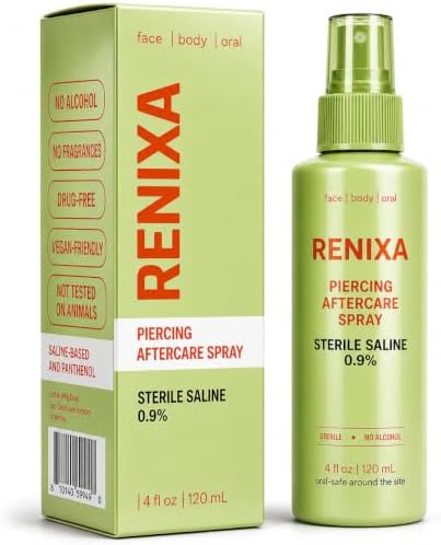 Piercing Aftercare Spray, Saline Spray for Piercings, Ear Cleaner, Sterile 0.9% Saline Solution with Panthenol, Aloe Vera and Tea Tree Oil, 4 Fl Oz