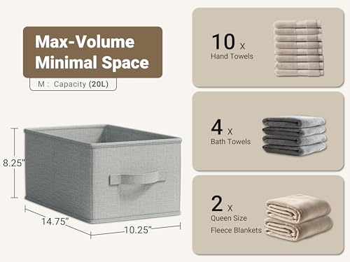 Image of LayerSpace 3 Pack Fabric Storage Bins for Shelves | 14.75x10.25x8.25 in Storage Baskets | Fabric Closet Organizers with Handles Home Organization | Linen Clothes Storage Bins | Light Gray