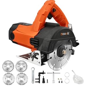 GOXAWEE Mini Sierra Circular, 1800W Sierra Circular de Mano con 4 Hojas de Sierra(115mm), 12000RPM, Motor de Cobre Puro, Profundidad Máxima de Corte 46mm(90°), 30mm(45°) para Madera, Metal y Azulejos