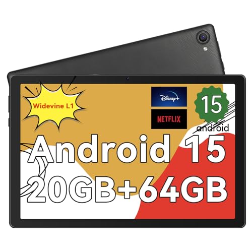Whitedeer Android Tablet 10 Zoll - Android 15 Octa Core Gaming Tablet mit 20GB+64GB+1TB TF, Tablet PC mit OTG-Übertragung und Wi-Fi 6G, Widevine L1,5000mAh - Schwarz