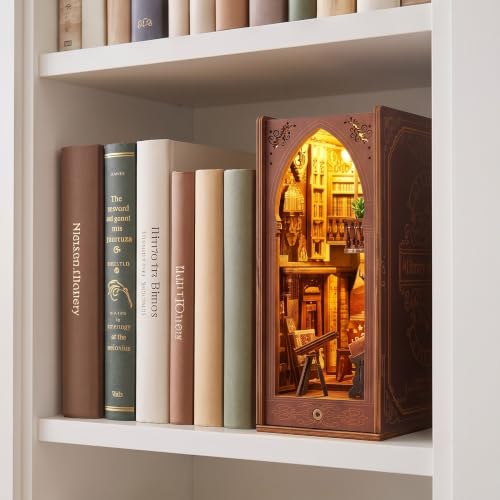 Miniatura 8 de Led Book Nook Kit, Soporte De Sujetalibros Decorativo, Sujetalibros Rompecabezas De Madera 3d Para Adultos-Sujetalibros Inserto De Estantería-Adornos Decorativos De Libros Para El Hogar Biblioteca