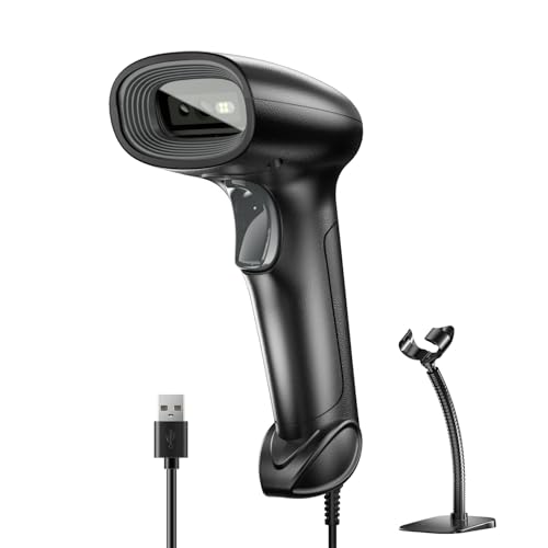 Image of HIROBOT USB Wired 2D /1D Barcode Scanner with Stand, Handheld Barcode Reader Compatible with QR Code & Barcode, Button Scan /Induction and Continuous Automatic Scan, with BIS & 1 Year Warranty