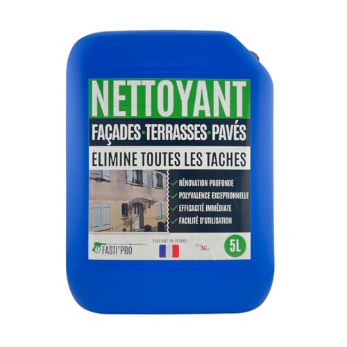 Nettoyant façade, terrasses, dalles Fasti pro Rénovateur - Elimine les traces rouges et noires sur façades, allées en seulement 30 minutes - Bidon de 5L