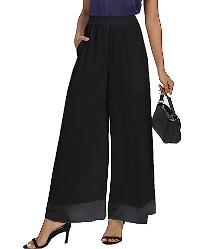 Fakanhui Women's Chiffon Wide Leg Palazzo Pants High Elastic Waist Casual Flowy Business Trousers4