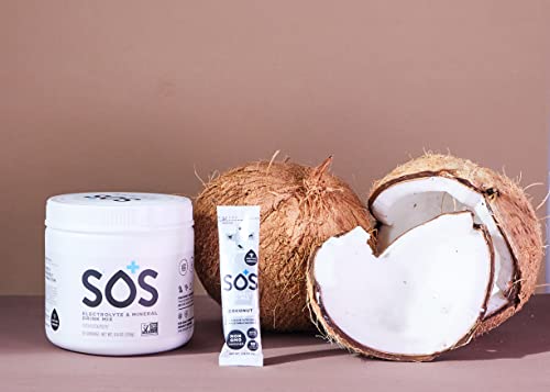 Sos Hydration Electrolytes Powder - Dehydration Mineral Water Flavoring Drink Mix Multiplier, Helps Renew Energy & Rehydration, With Potassium And Low Sugar - Coconut (50 Serving Tub, 280G) #TOP3