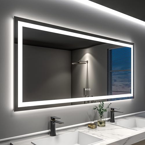 LED bathroom mirror with front and backlights 55x30