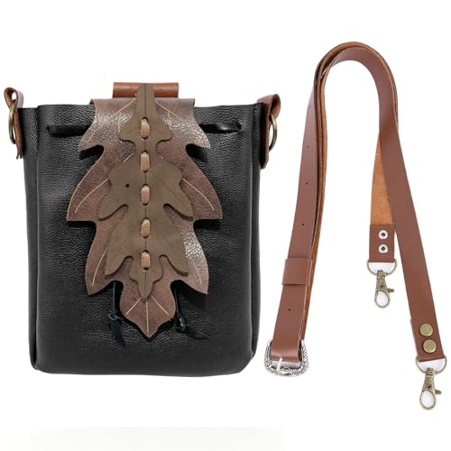 Sac à bandoulière médiéval PROCOS en similicuir noir vintage pour cosplay elfe et Halloween
