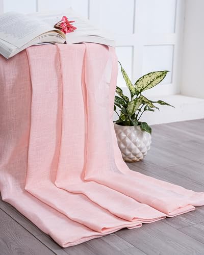 Image of (5 ft) Cotton Linen Fabric Window Curtain | Leaf Design Eyelet Window Curtain For Home | Fabric Foiling Window Curtain (Pink) | Vintage Print | For Home | ( Pack of 1) | 152 L x 121 W centimeters