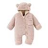 Generico Tutina Neonato 0-3 Mesi Maschio Tuta pagliaccetto con cappuccio in pile cappotto invernale orso dei cartoni animati neonato 0-12 Mesi(Grigio,0-3 mesi)