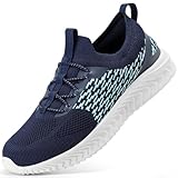 STQ Slip on Sneakers Women Walking Shoes Arch Support Non Slip Memory Foam Comfortable Work for Standing All Day Navy Size 7.5