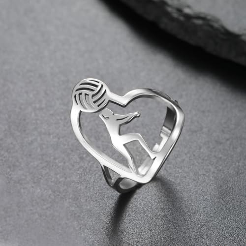 TEAMER Heart Volleyball Player Ring Dainty Resizable Volleyball Bump Player Ring Stainless Steel Sport Ball Jewelry For Team Athlete Coach Volleyball Lovers3