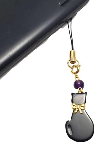 Amazon.co.jp: 黒猫 アメジスト ストラップ 天然石 パワーストーン