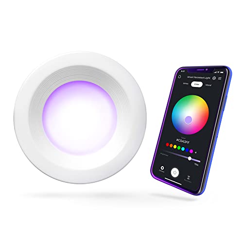 Globe Electric 50079 Wi-Fi Smart 5"/6" LED Retrofit Recessed Light, No Hub Required, Voice Activated, 11 Watts, Multicolor Changing RBG, Tunable White 2000K - 5000K, 700 Lumens, E26 Adaptor Included Globe Electric 50079 Wi-Fi Smart 5"/6" LED Retrofit Recessed Light, No Hub Required, Voice Activated, 11 Watts, Multicolor Changing RBG, Tunable White 2000K - 5000K, 700 Lumens, E26 Adaptor Included