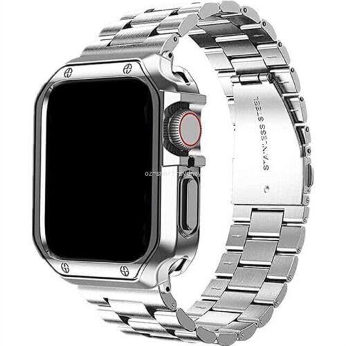 Bracelet pour iWatch Series 10 42 mm en acier argenté avec armure silicone