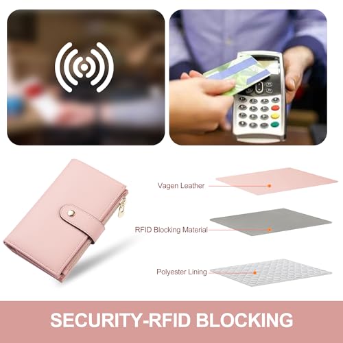 Image of yiijay Womens Wallet RFID Blocking Vegan Leather Trifold Clutch Credit Card Holder Ladies Travel Wallet Purse with Pen Holder, 1Pink, 6.5x 4.2x 1.4 inches, Rfid Wallet