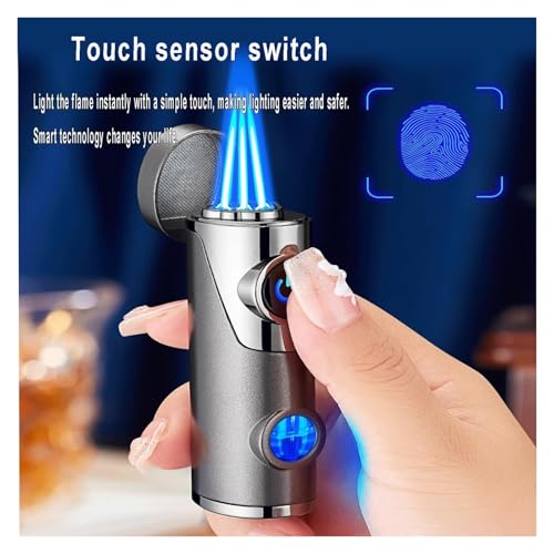 Encendedor de butano resistente al viento con llama triple y sensor táctil 5