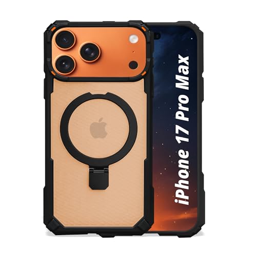 Image of AIBEX Transparent Back Cover Compatible for iPhone 17 Pro Max| Mag-Saf Magnetic Ring Kickstand | Shockproof Dual Layer Military Grade Drop Protection Armor Case| Wireless Charging Support - Black