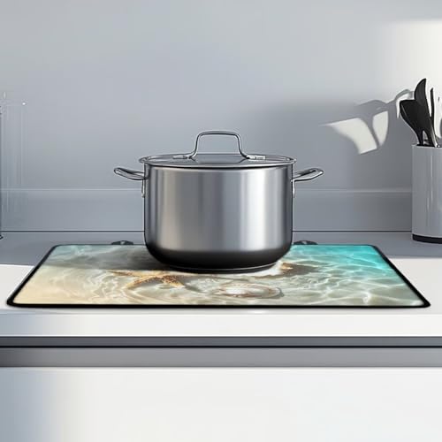 Image of Poceacles Stove Top Cover for Glass Stove Top, Ceramic Glass Stove Cover Mat Oil Resistant Prevent Scratching Oven Mat Protector Expands Usable Space, Beach Starfish Seashell