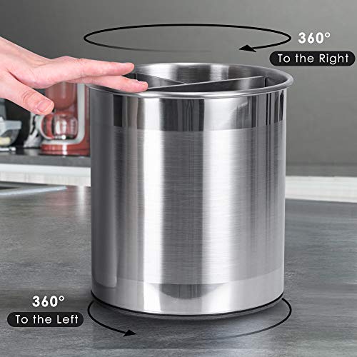 Nieifi Stainless Steel Utensil Holder with Removable Divider, 360° Rotating Countertop Utensil Caddy Organizer with Weighted Base for Stability(Utensils Are Not Included), Extra Large - Thumbnail 3