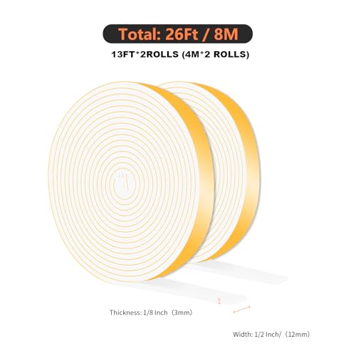 Image of Foam Tape,Weather Stripping,High Density CR,Soundproof,1 /2 in x 1 /8 in x 26Ft