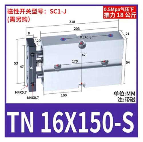 Vérin magnétique à double effet TN16 pour l'automatisation pneumatique industrielle - 3