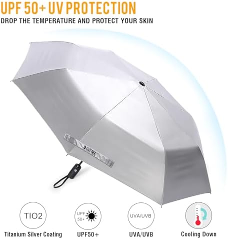G4Free Paraplu, uv-bescherming, 137 cm, golf, opent automatisch, geventileerd, dubbel, extra groot, winddicht, oversized, geschikt voor zon en regen, zilverkleurig/blauw