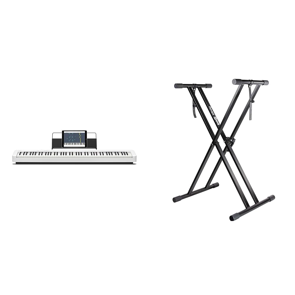 Casio CDP-S110BK Pianoforte digitale con 88 tasti pesati, bianco & Rockjam Xfinity Douproed Presunbled Keyboard Stand con cinghie di bloccaggio