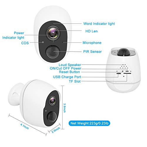WiFi Rechargeable Battery Powered Wireless Camera,HONEST KIN 1080P Home Security Camera Outdoor,PIR Alarms,Night Vision,2-Way Audio,Waterproof,Low Power Consumption,Super Push App, Cloud Storage