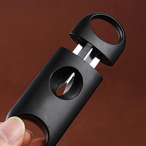 hgfter V-Cut Tobacco Cigarette Cigar Cutter Ring Gauge Stainless Steel Blade, Black Cover