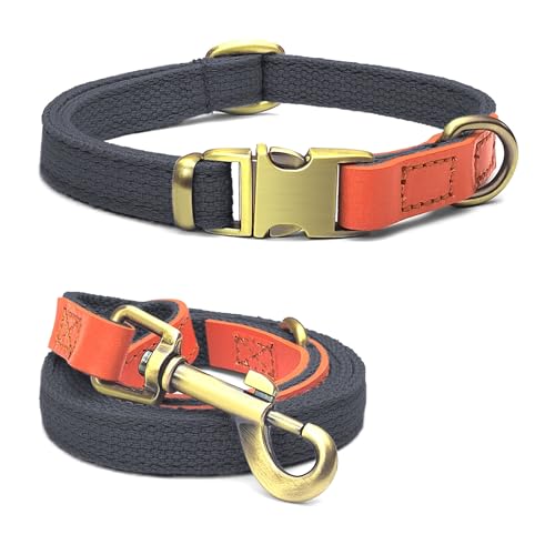 QRDA Dog Collar and Lead Set Blue-Black Personalized Collar Adjustable Tactical Belt for Small Dogs Medium Large Dogs L