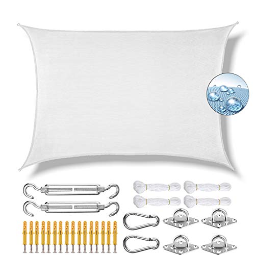 GOUDU Toldo Vela de Sombra Rectangular 4x5m Toldos IKEA Impermeable 304 Acero Inoxidable Kit de Montaje para Exteriores, jardín, Blanco