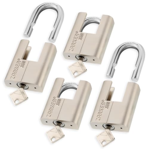 Zarker J55S keyed Alike Padlocks, Heavy Duty Stainless Steel Shackle Lock, Waterproof and Rustproof Storage, Warehouses, Garage, Outdoors, 4-Pack
