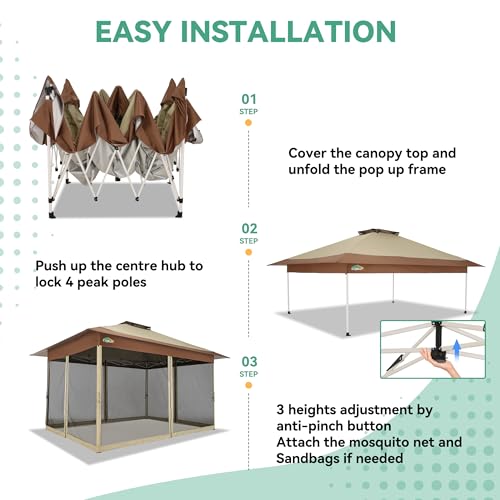 Image of COBIZI 13x13 FT Pop up Gazebo on Clearance - Outdoor pop up Canopy Tent,carpas para Patio, Shelter - Screen Tents with Portable Carry Bag, Patio Gazebos for Camping,Garden,Deck,Backyard,Khaki
