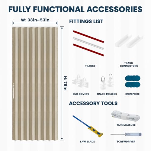Image of AJAZZ 100% Blackout Accordion Doors Interior Invisible Folding Door Magnetic Door Curtain for Bedroom Living Room Doorway Curtain Sets Included Tracks (1Panel, 53W x 79 L, Cream Yellow)