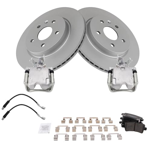 Image of TRQ Rear Brake Pad and Rotor Set Ceramic G Coated Rotors Calipers Compatible with 2013-2016 Buick LaCrosse 2011-2016 Regal 2014-2018 Chevrolet Impala 2013 Malibu