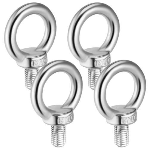Image of Mikikit 4pcs Stainless Steel Lifting Eye Bolts Heavy Duty Eyebolts for Lifting Securing and Industrial Use for Outdoor Applications Threaded Design