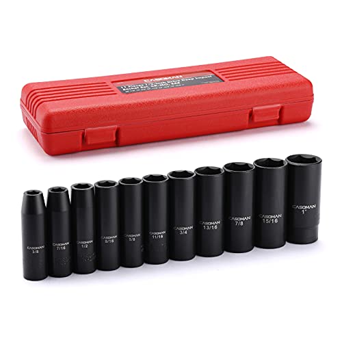 Casoman 11 Pieces 1/2-Inch Drive Deep Impact Socket Set, Sae, 6-Point, 3/8-Inch To 1-Inch #TOP1