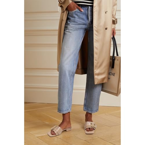 Image of Women's Slide Heeled Sandals Opened Square Toe Chunky Block Heel Slippers with Buckle Slip on Casual Comfortable Pumps