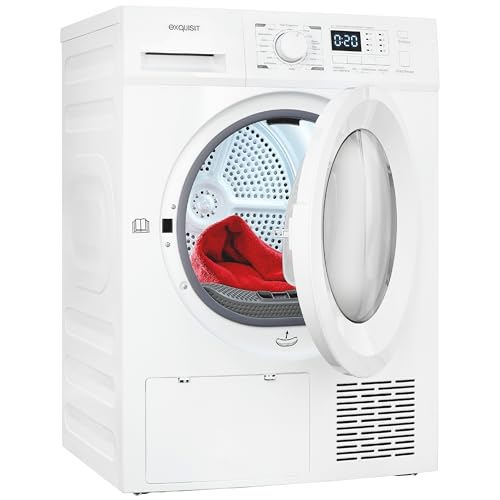 Exquisit Wärmepumpentrockner, 7kg Fassungsvermögen, vollelektronisch, 16 Programme, Knitterschutz, TWP701-030E weiß