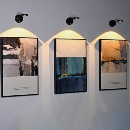 Yuewilai Wireless Picture Light - Battery Operated Art Display Light with Motion Sensor and Rotatable Tube, Stepless Dimming for Picture Frame (Black)