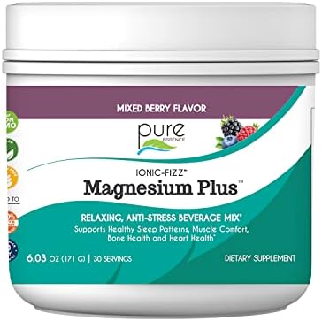 Pure Essence Labs Ionic Fizz Magnesium Plus, Anti-Stress Supplement Drink Powder, Gluten Free and Non-GMO Magnesium Powder (Mixed Berry, 6.03 Ounce (Pack of 1))