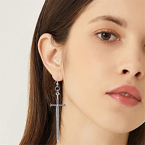 Wuweijiajia Unique Retro Gothic Long Sword Hook Earrings Vintage Silver Punk Style Knife Dangle Drop Earrings For Women Girls Trendy Men Statement Jewelry Gifts (Style-4) #TOP3