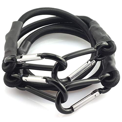 HJ Garden 2pcs 8mm x 60cm Bungee Cord with Hook Heavy Duty Straps 2 Climbing Hooks Strong Elastic Rope Shock Cord Tie Down Set(Black)