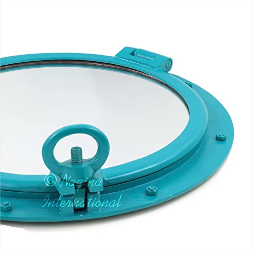 Premium Vintage Aluminium Blue Porthole Ship's Replica Functional Frame | Wall & Home Decor Hanging Ideas | Bathroom Decorative Accessories (20 Inches - Reflective Mirror) #TOP5