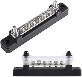 6 Terminal Common 150A BusBars 2 M6 Studs 6 M4 Screws Terminals, Power Ground Junction Distribution Block, Metal Terminal Grounding Strip Bus Bar Block, for Car, RV, Yacht, Ship
